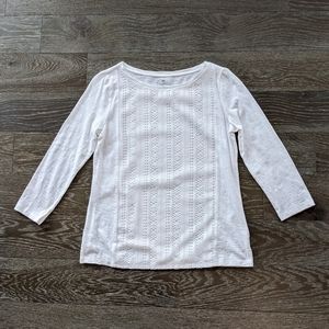 Talbots White Lace Front 3/4 Length Shirt Size Small